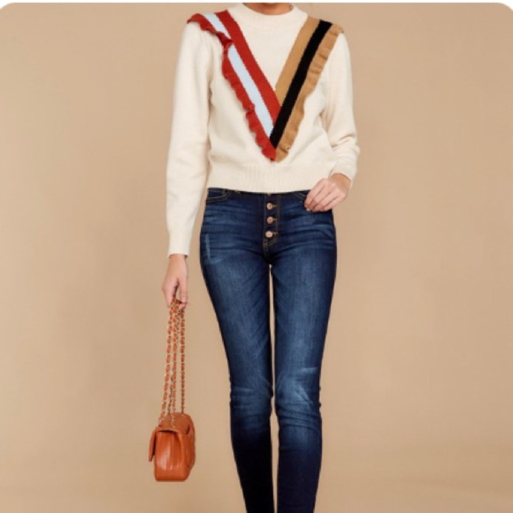 Red Dress Another Glance Ivory Multi Sweater